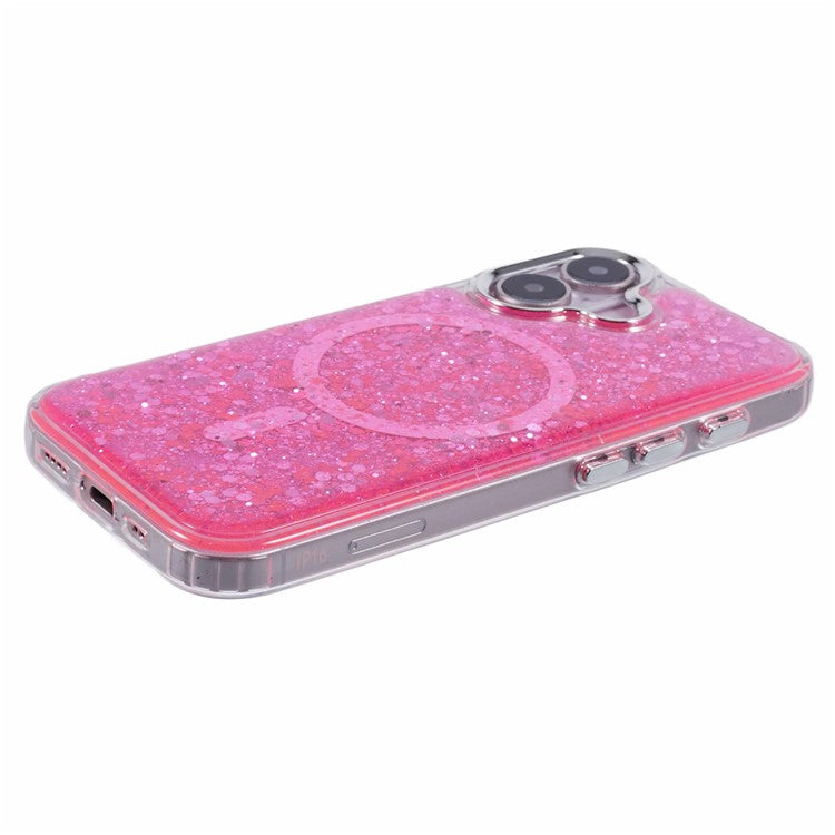 For iPhone 16 Case Compatible with MagSafe Glitter Sequin Epoxy TPU+Acrylic Phone Cover - Rose