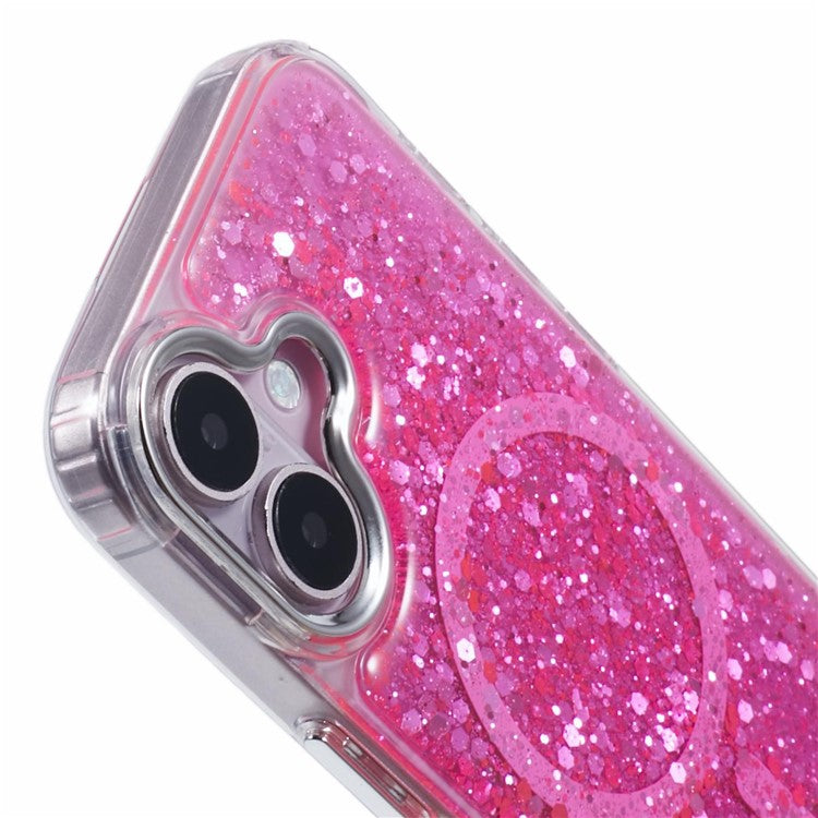 For iPhone 16 Case Compatible with MagSafe Glitter Sequin Epoxy TPU+Acrylic Phone Cover - Rose