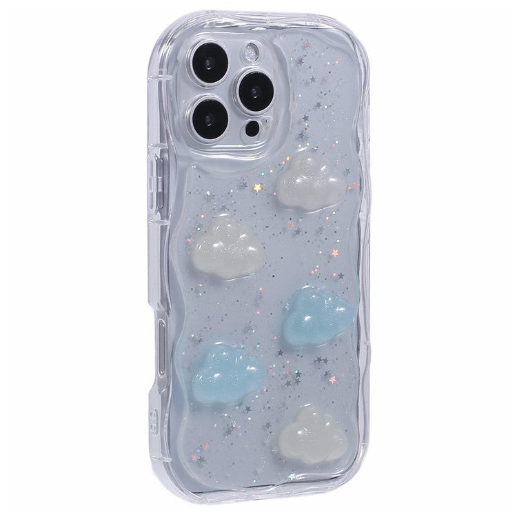 For iPhone 16 Pro Case Epoxy TPU 3D Pattern Anti-Fall Phone Cover - Cloud