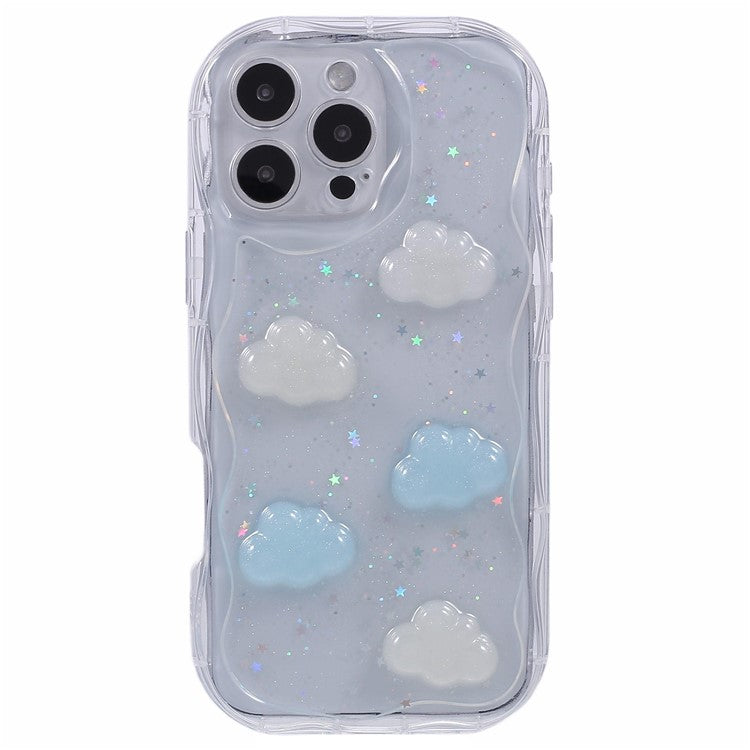 For iPhone 16 Pro Case Epoxy TPU 3D Pattern Anti-Fall Phone Cover - Cloud