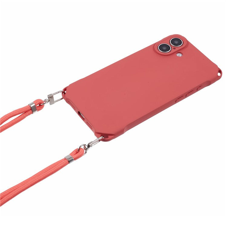 For iPhone 16 Case Four Corner Anti Drop TPU Phone Cover with Hanging Rope - Red