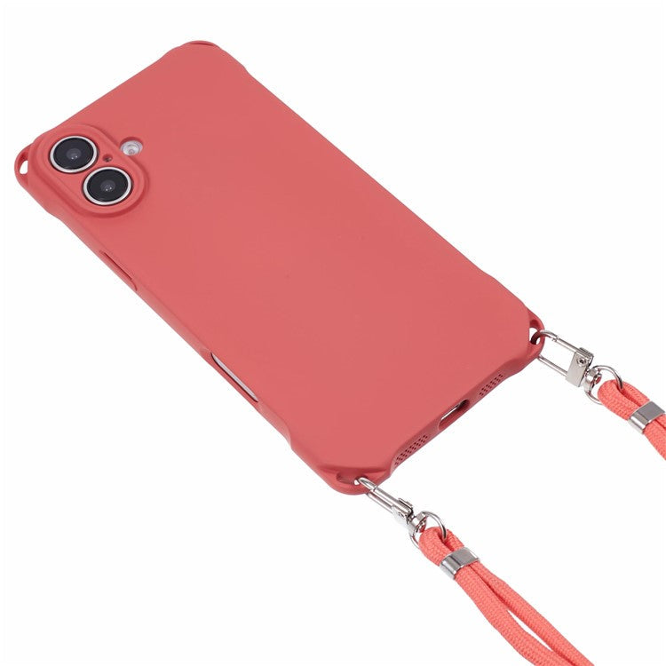 For iPhone 16 Case Four Corner Anti Drop TPU Phone Cover with Hanging Rope - Red