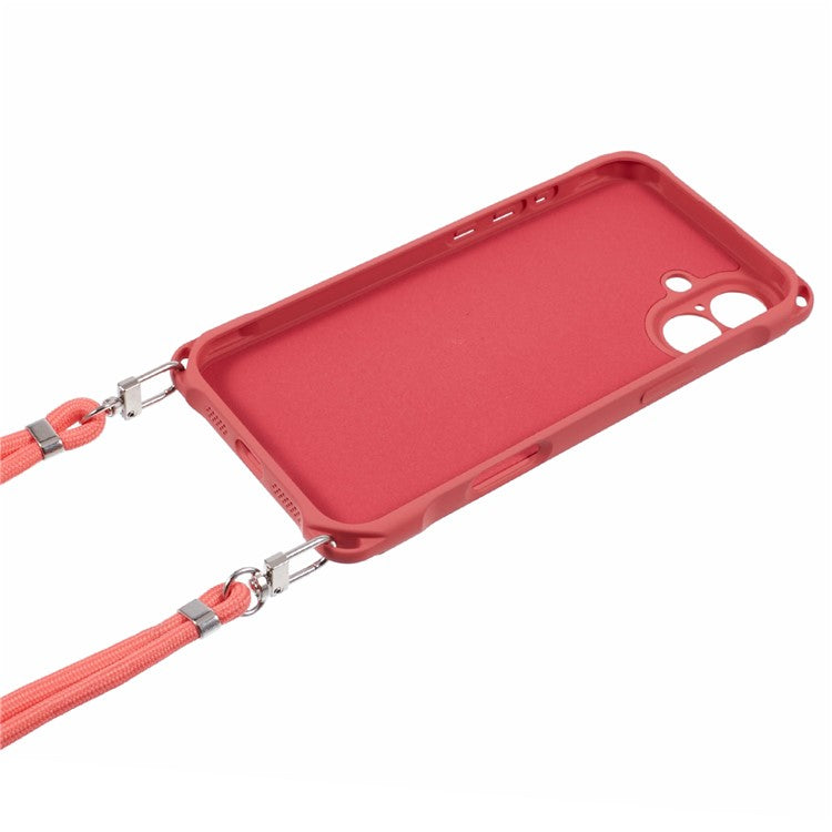 For iPhone 16 Case Four Corner Anti Drop TPU Phone Cover with Hanging Rope - Red