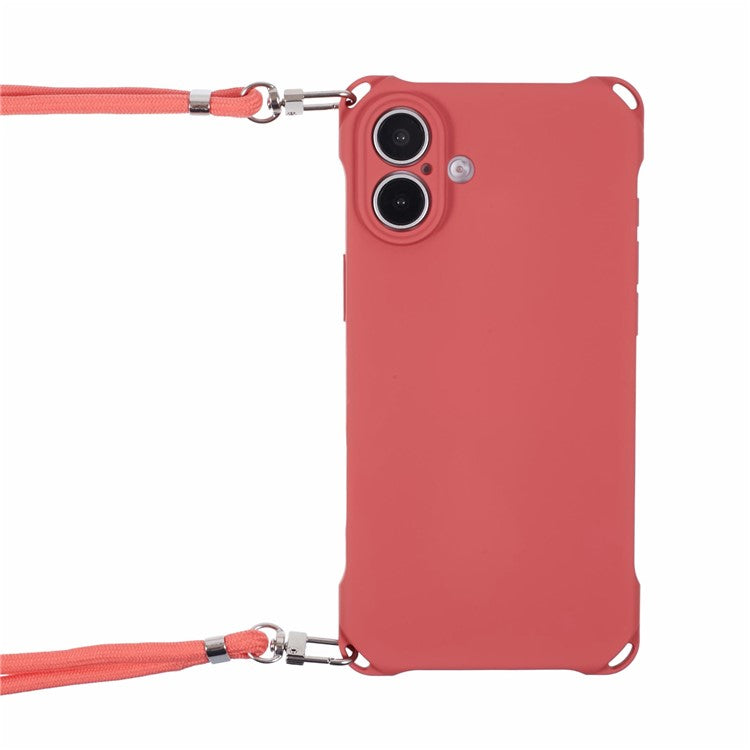 For iPhone 16 Case Four Corner Anti Drop TPU Phone Cover with Hanging Rope - Red