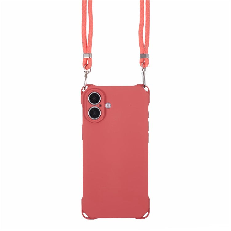 For iPhone 16 Case Four Corner Anti Drop TPU Phone Cover with Hanging Rope - Red