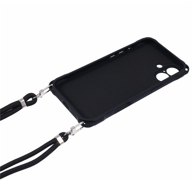 For iPhone 16 Case Four Corner Anti Drop TPU Phone Cover with Hanging Rope - Black