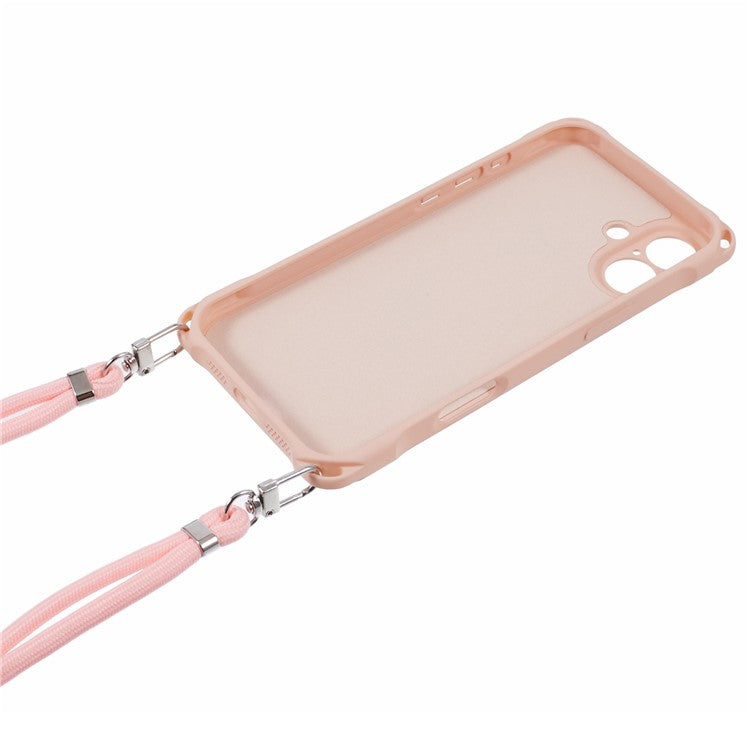 For iPhone 16 Case Four Corner Anti Drop TPU Phone Cover with Hanging Rope - Pink