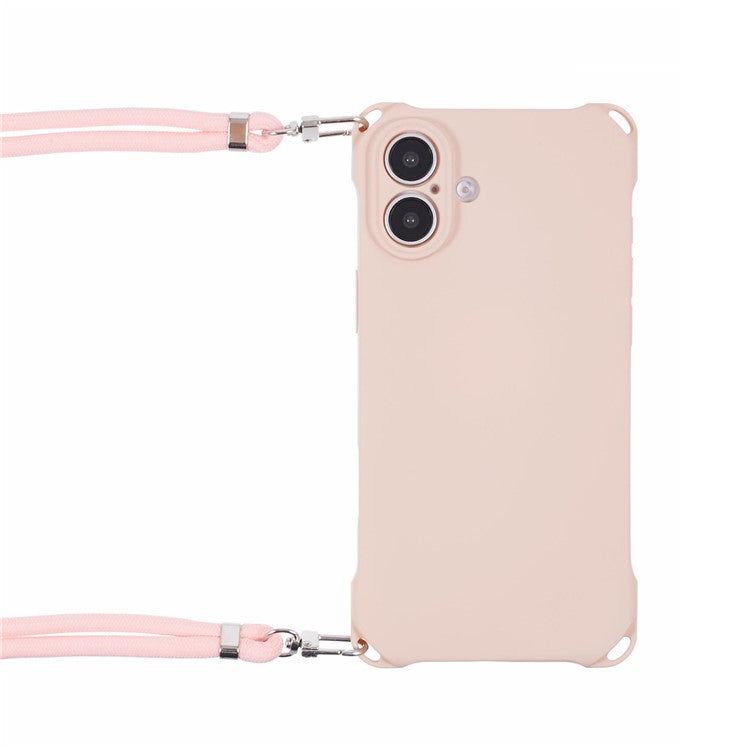 For iPhone 16 Case Four Corner Anti Drop TPU Phone Cover with Hanging Rope - Pink