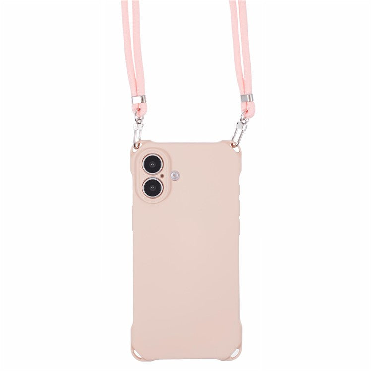 For iPhone 16 Case Four Corner Anti Drop TPU Phone Cover with Hanging Rope - Pink