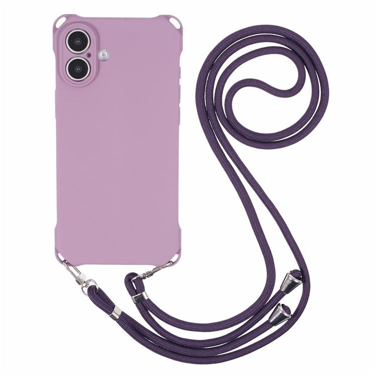 For iPhone 16 Case Four Corner Anti Drop TPU Phone Cover with Hanging Rope - Light Purple