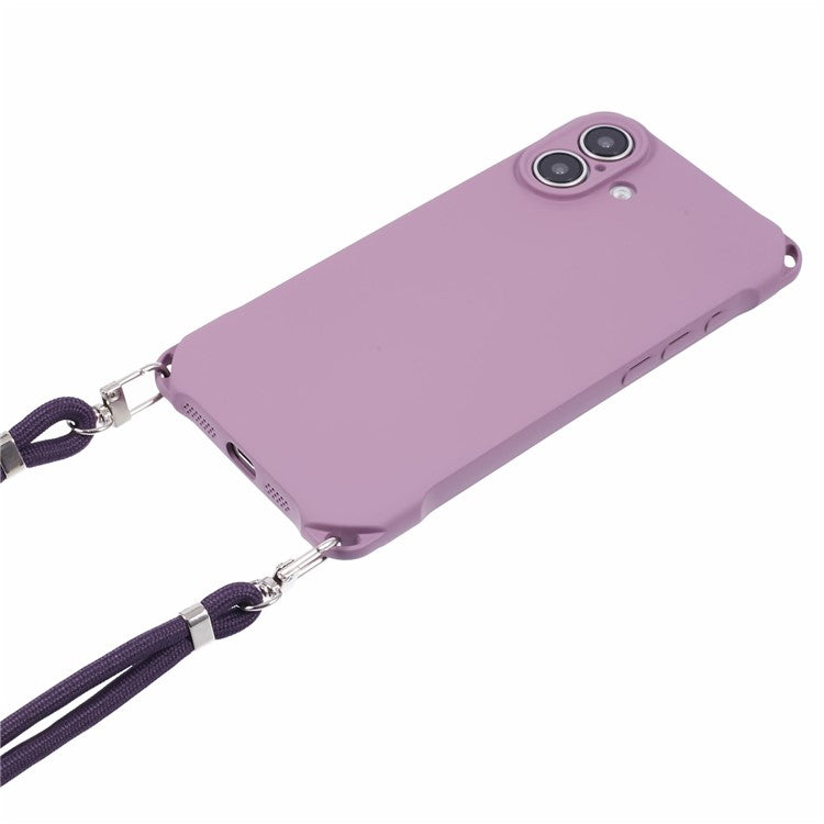 For iPhone 16 Case Four Corner Anti Drop TPU Phone Cover with Hanging Rope - Light Purple