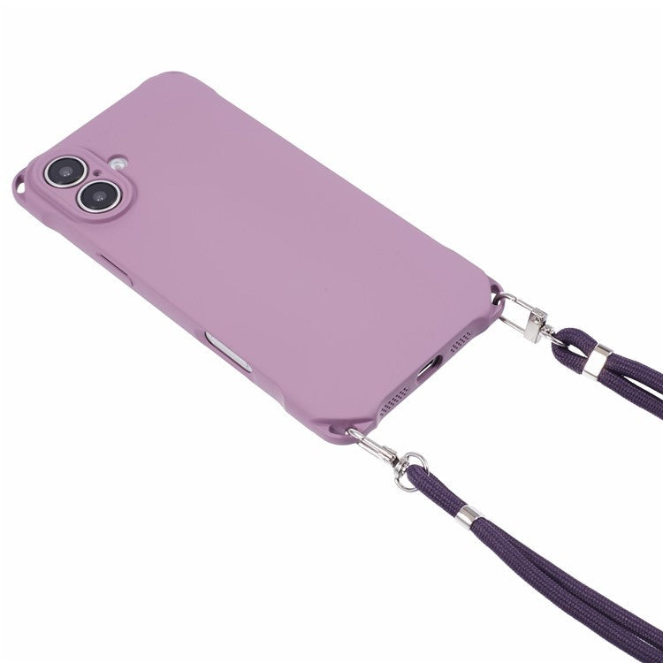 For iPhone 16 Case Four Corner Anti Drop TPU Phone Cover with Hanging Rope - Light Purple