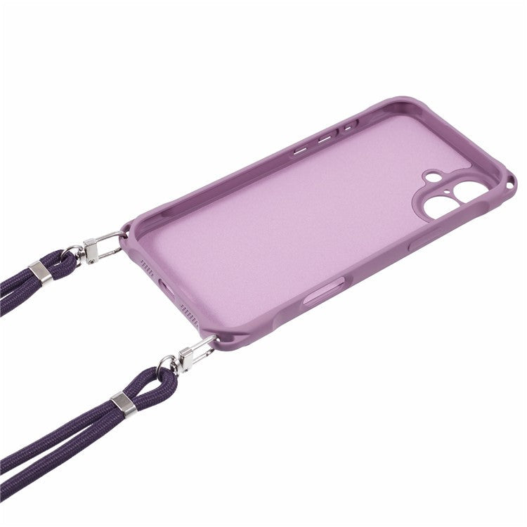 For iPhone 16 Case Four Corner Anti Drop TPU Phone Cover with Hanging Rope - Light Purple
