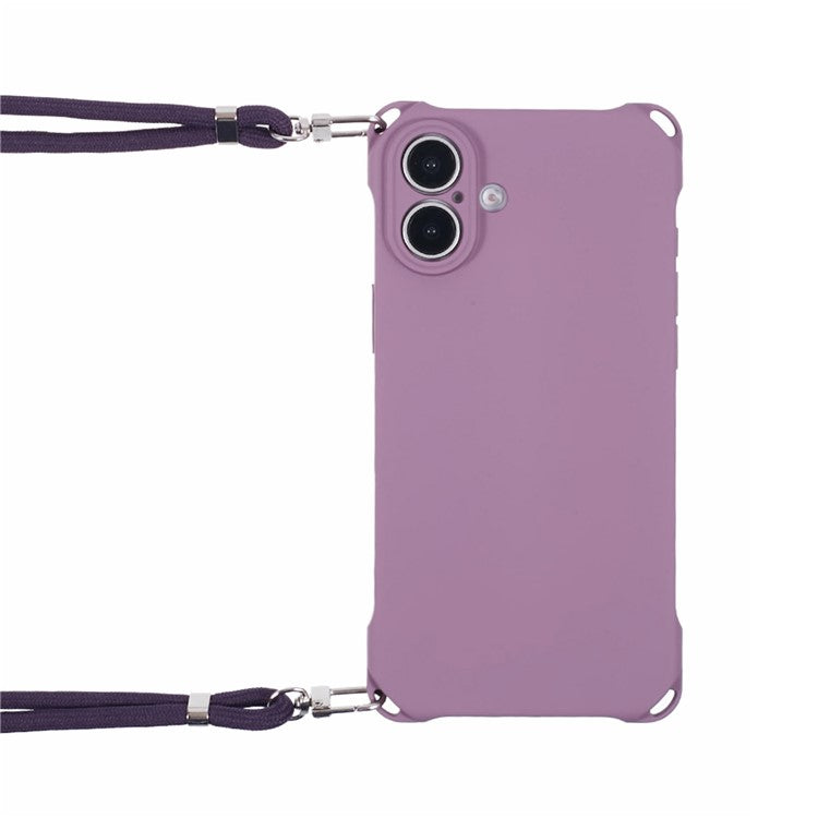 For iPhone 16 Case Four Corner Anti Drop TPU Phone Cover with Hanging Rope - Light Purple