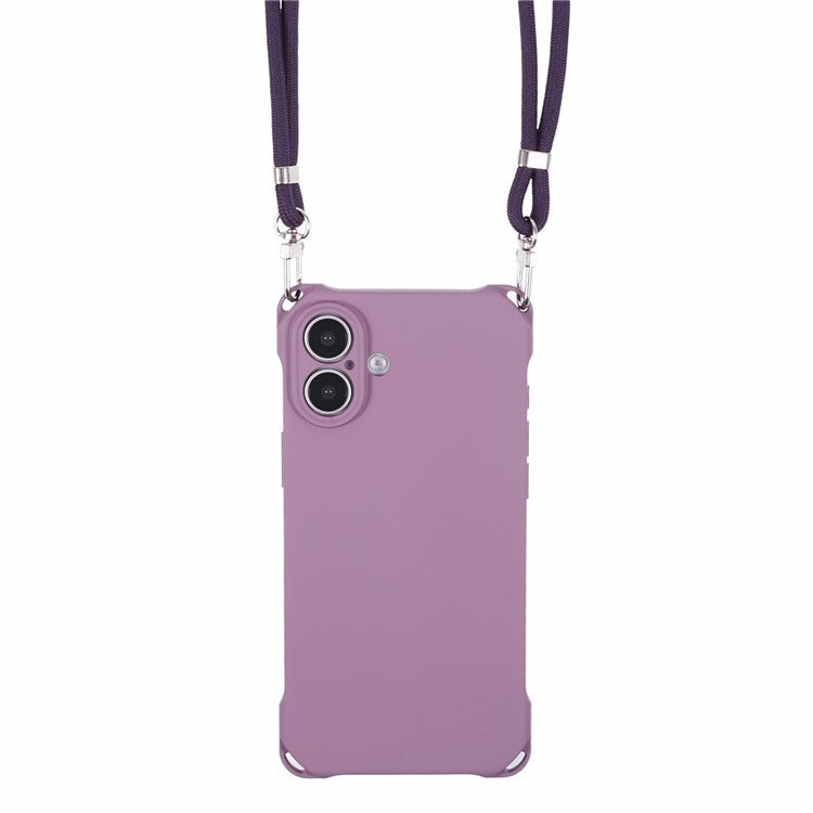 For iPhone 16 Case Four Corner Anti Drop TPU Phone Cover with Hanging Rope - Light Purple