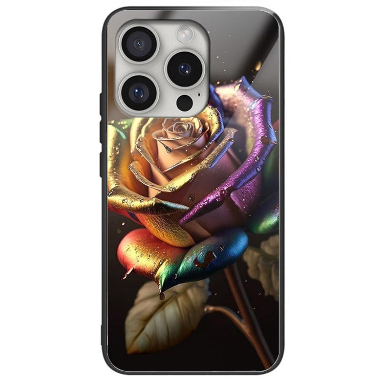 For iPhone 16 Pro Case Tempered Glass TPU Drop-Proof Phone Cover Pattern Printing - Style E