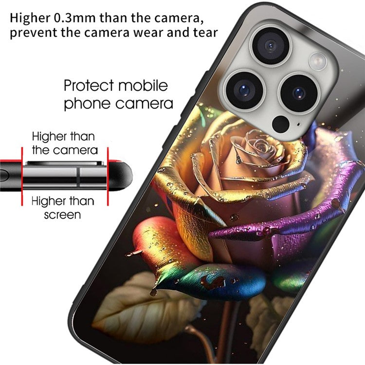 For iPhone 16 Pro Case Tempered Glass TPU Drop-Proof Phone Cover Pattern Printing - Style E
