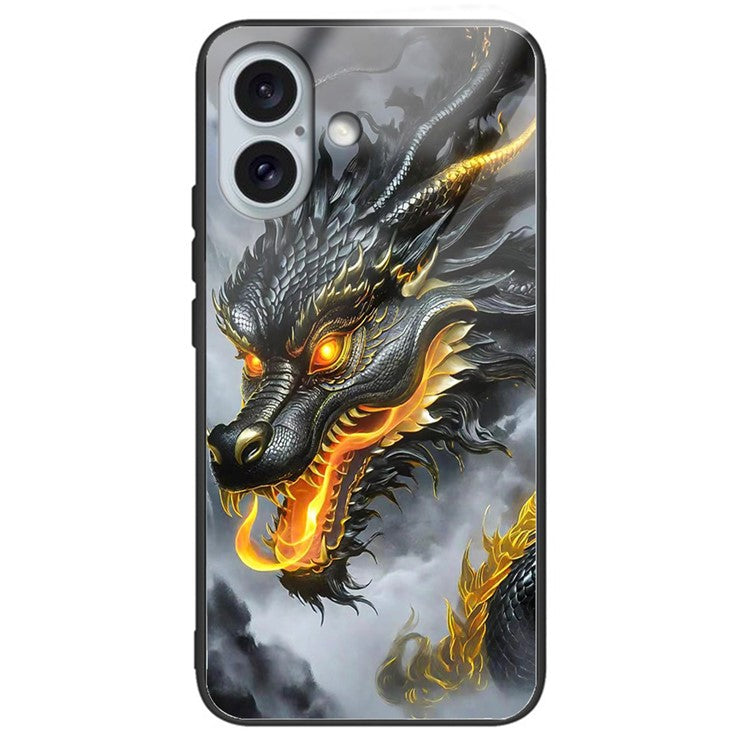 For iPhone 16 Case Tempered Glass TPU Drop-Proof Phone Cover Pattern Printing - Style F