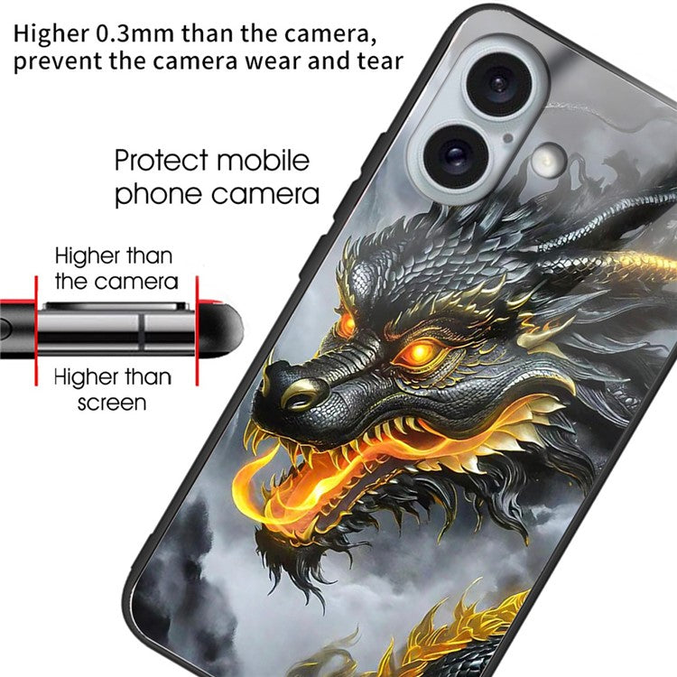 For iPhone 16 Case Tempered Glass TPU Drop-Proof Phone Cover Pattern Printing - Style F