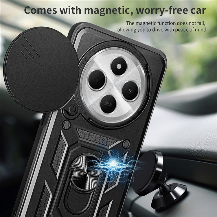 For Xiaomi Poco C75 4G / Redmi 14R 5G / 14C 4G Case with Slide Camera Lid PC+TPU Kickstand Phone Cover - Blue