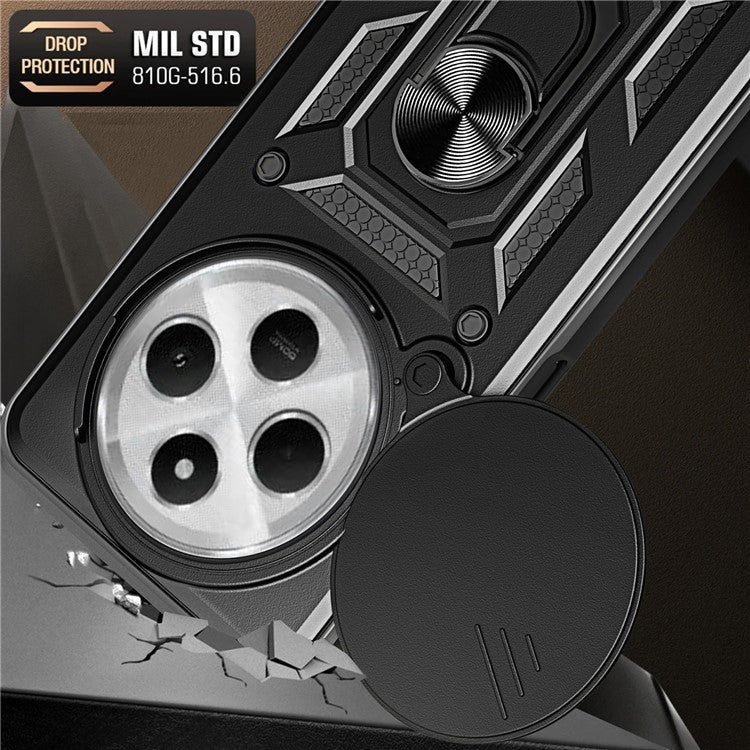 For Xiaomi Poco C75 4G / Redmi 14R 5G / 14C 4G Case with Slide Camera Lid PC+TPU Kickstand Phone Cover - Gold