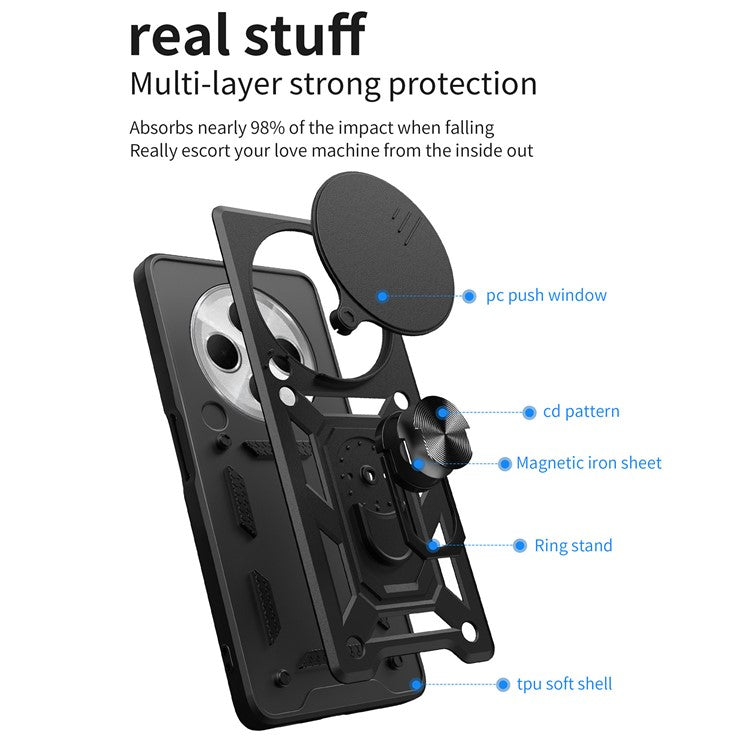 For Xiaomi Poco C75 4G / Redmi 14R 5G / 14C 4G Case with Slide Camera Lid PC+TPU Kickstand Phone Cover - Gold