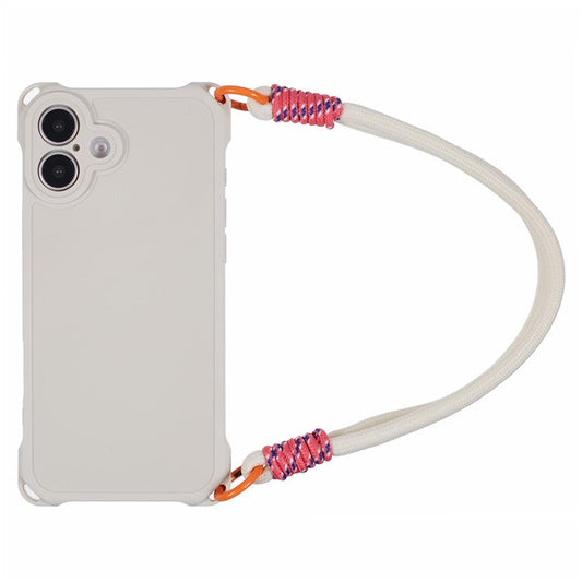 For iPhone 16 Plus Case Reinforced Corner Shockproof TPU Phone Cover with Wrist Strap - White