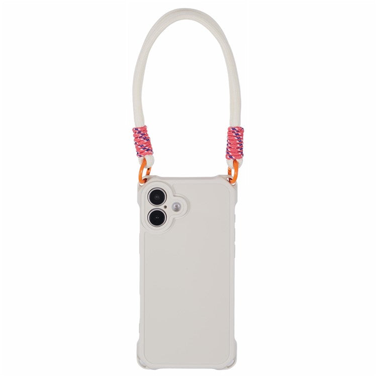 For iPhone 16 Plus Case Reinforced Corner Shockproof TPU Phone Cover with Wrist Strap - White