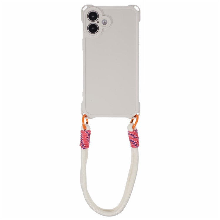 For iPhone 16 Plus Case Reinforced Corner Shockproof TPU Phone Cover with Wrist Strap - White