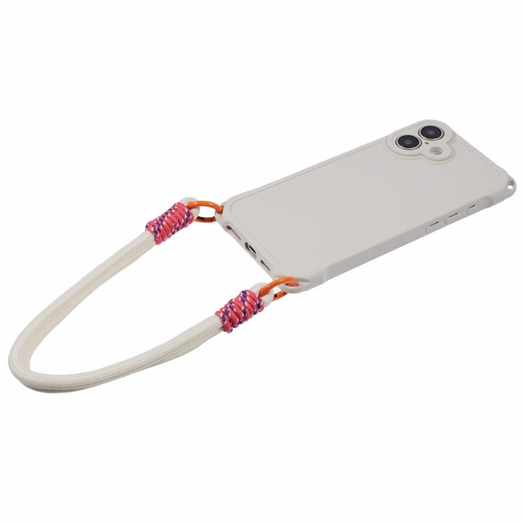For iPhone 16 Plus Case Reinforced Corner Shockproof TPU Phone Cover with Wrist Strap - White