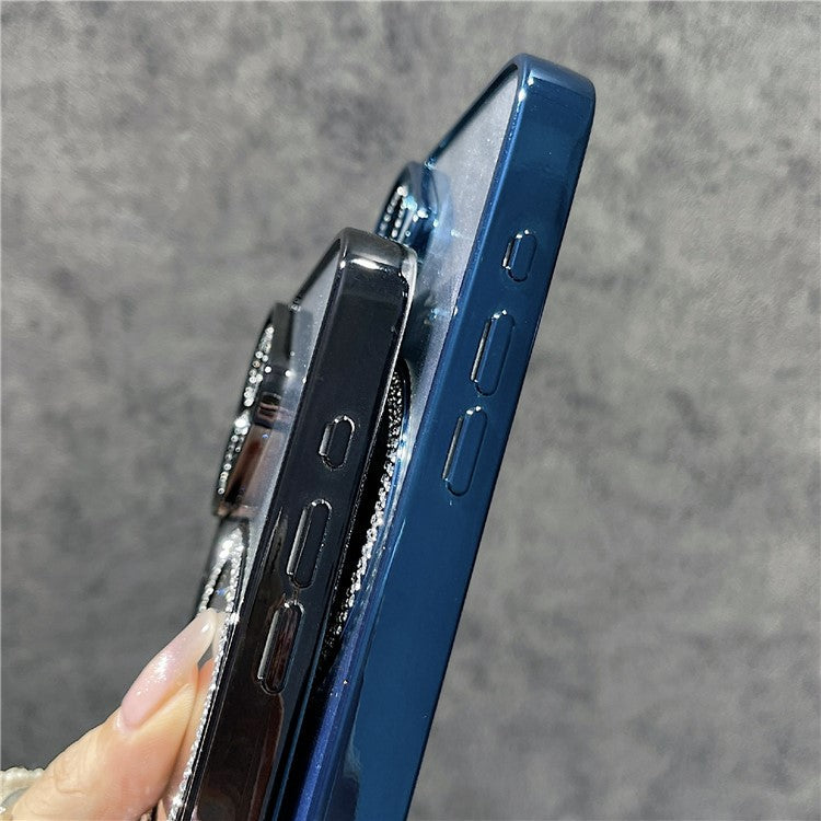 For iPhone 16 Magnetic Case Feather Texture Bling Sparkly TPU + PC Phone Cover - Dark Blue