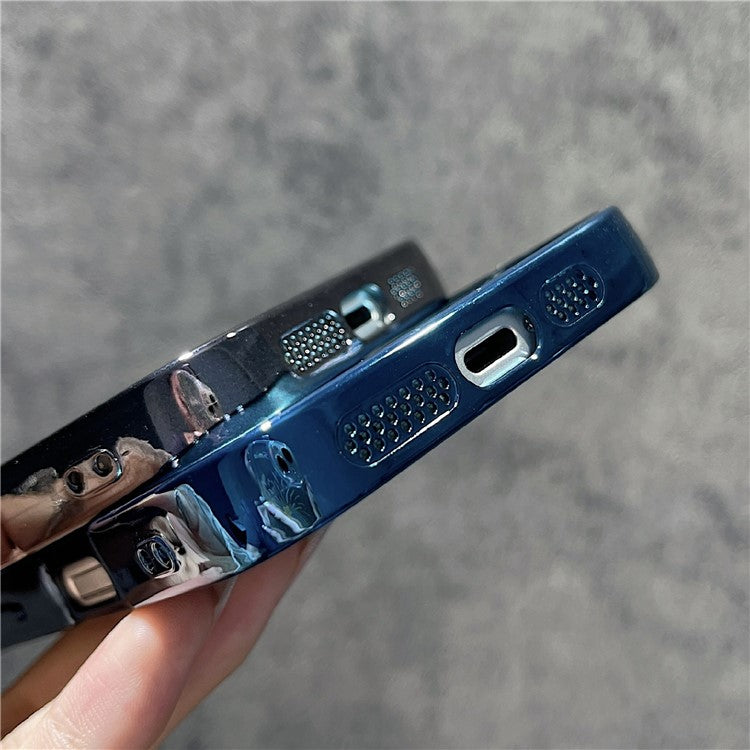 For iPhone 16 Magnetic Case Feather Texture Bling Sparkly TPU + PC Phone Cover - Dark Blue