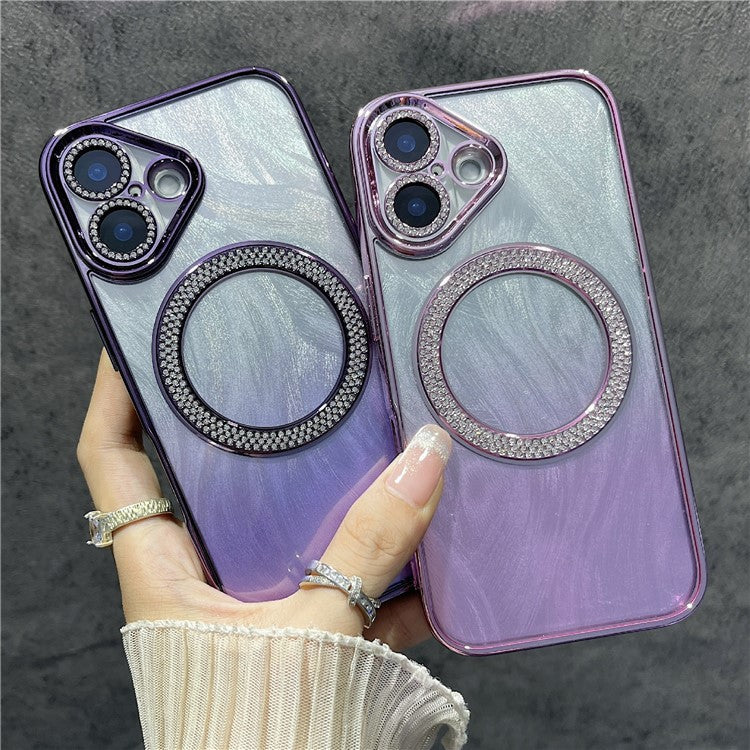 For iPhone 16 Magnetic Case Feather Texture Bling Sparkly TPU + PC Phone Cover - Dark Purple