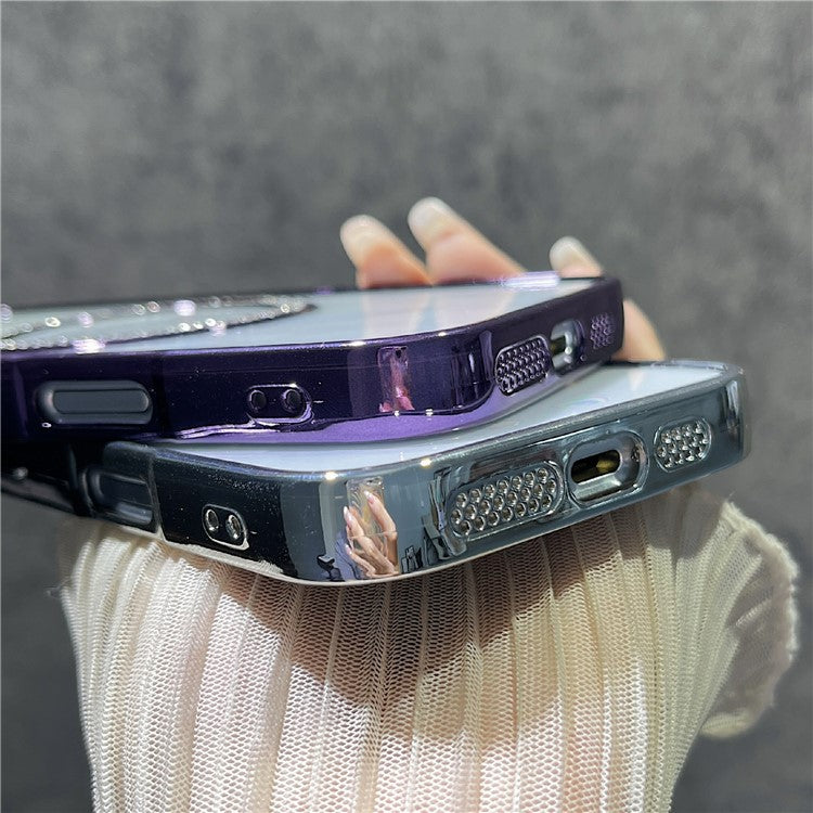 For iPhone 16 Magnetic Case Bling Rhinestone Clear TPU + PC Phone Cover - Blue