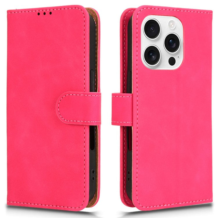 For iPhone 16 Pro Leather Case Skin-Feel Anti-Drop Wallet Flip Phone Cover - Rose