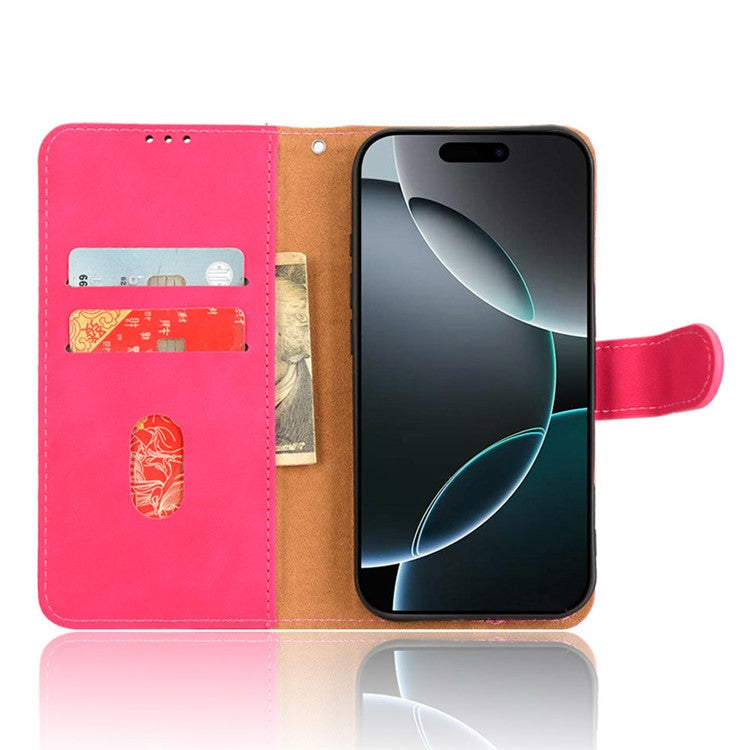 For iPhone 16 Pro Leather Case Skin-Feel Anti-Drop Wallet Flip Phone Cover - Rose