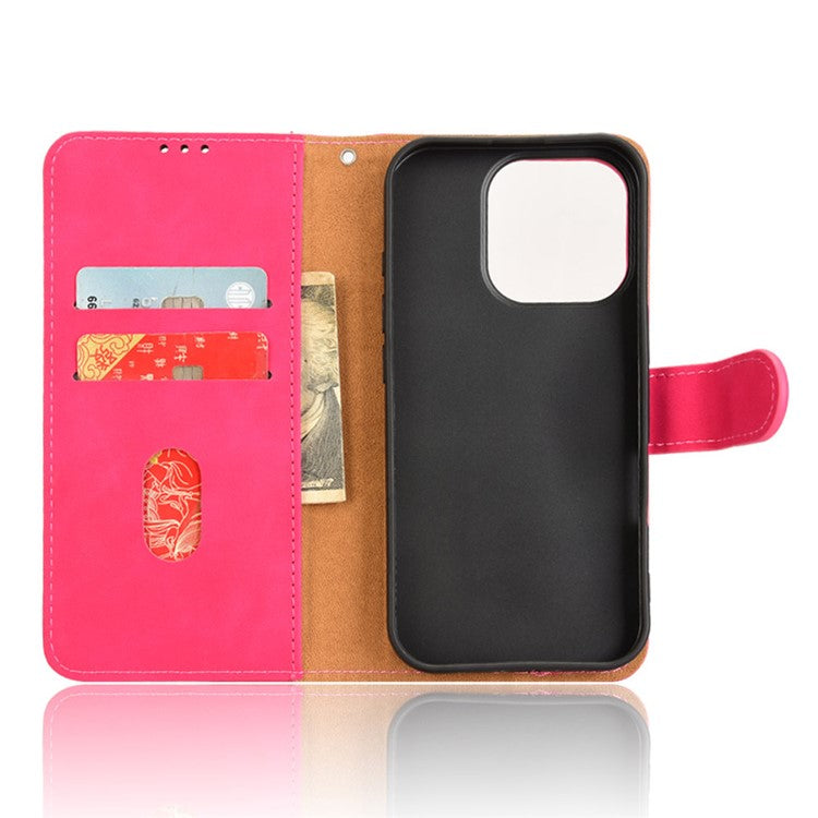 For iPhone 16 Pro Leather Case Skin-Feel Anti-Drop Wallet Flip Phone Cover - Rose