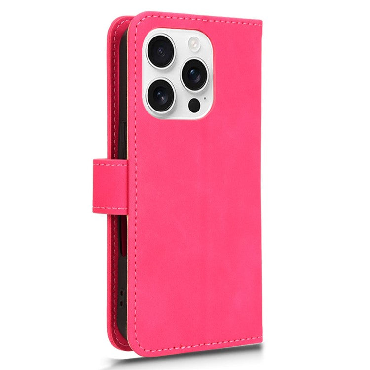 For iPhone 16 Pro Leather Case Skin-Feel Anti-Drop Wallet Flip Phone Cover - Rose