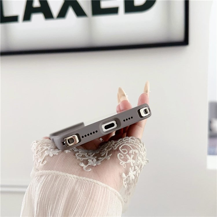 For iPhone 16 Pro Case TPU+PC Crystal Clear Back Cover with Lanyard Holes - Grey