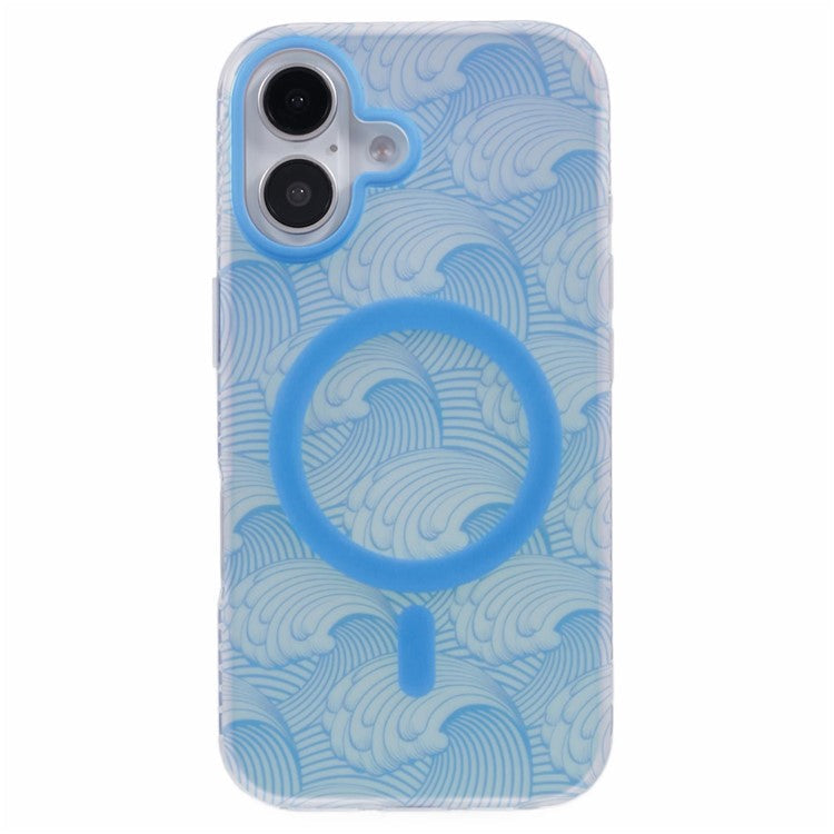 For iPhone 16 Case Compatible with MagSafe Sea Waves IMD TPU+Acrylic Phone Cover - Blue