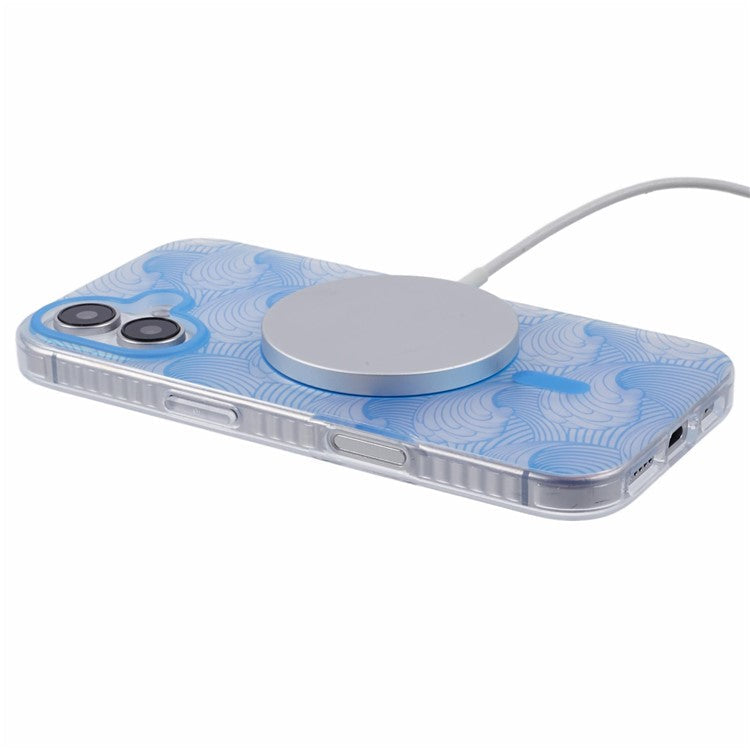 For iPhone 16 Case Compatible with MagSafe Sea Waves IMD TPU+Acrylic Phone Cover - Blue