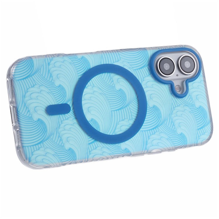 For iPhone 16 Case Compatible with MagSafe Sea Waves IMD TPU+Acrylic Phone Cover - Blue