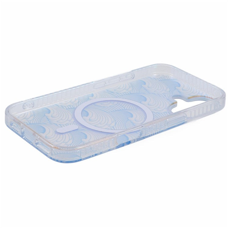 For iPhone 16 Case Compatible with MagSafe Sea Waves IMD TPU+Acrylic Phone Cover - Blue