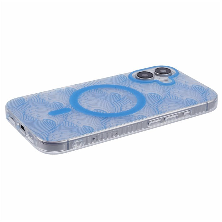 For iPhone 16 Case Compatible with MagSafe Sea Waves IMD TPU+Acrylic Phone Cover - Blue