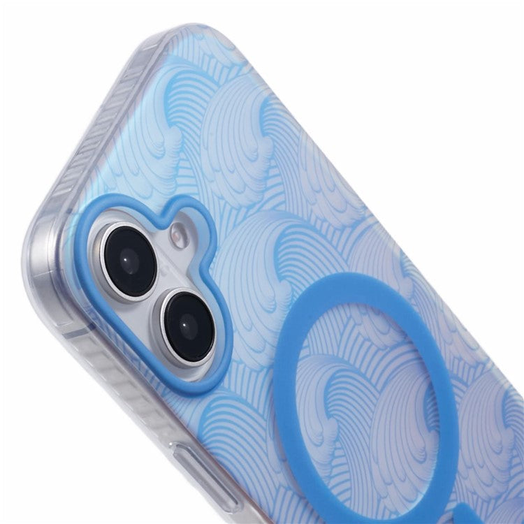 For iPhone 16 Case Compatible with MagSafe Sea Waves IMD TPU+Acrylic Phone Cover - Blue