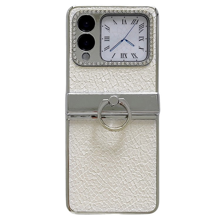 For Huawei nova Flip 5G Case Fish Scale Texture Ring Holder PC Rhinestone Phone Cover - White