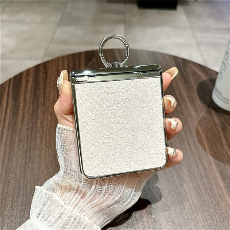 For Huawei nova Flip 5G Case Fish Scale Texture Ring Holder PC Rhinestone Phone Cover - White