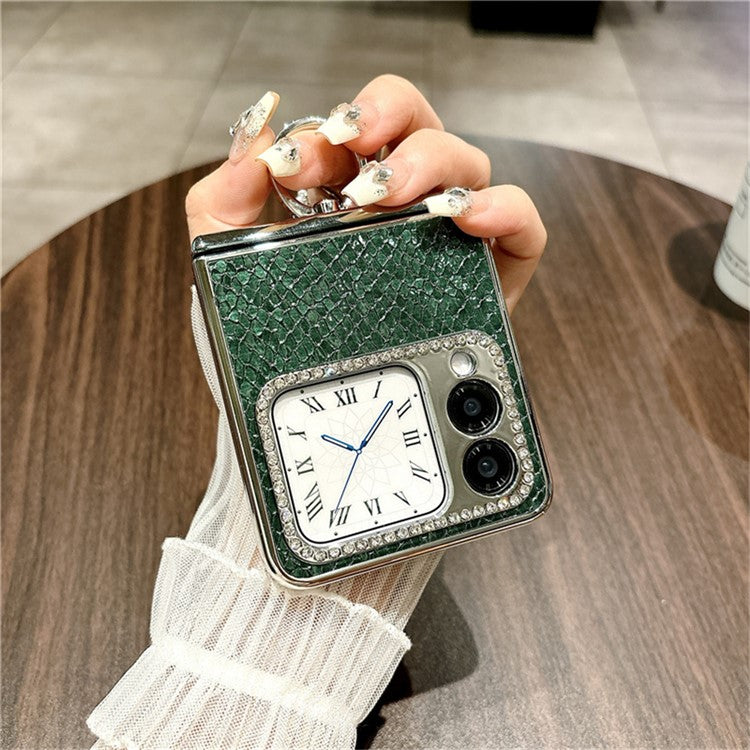For Huawei nova Flip 5G Case Fish Scale Texture Ring Holder PC Rhinestone Phone Cover - Green
