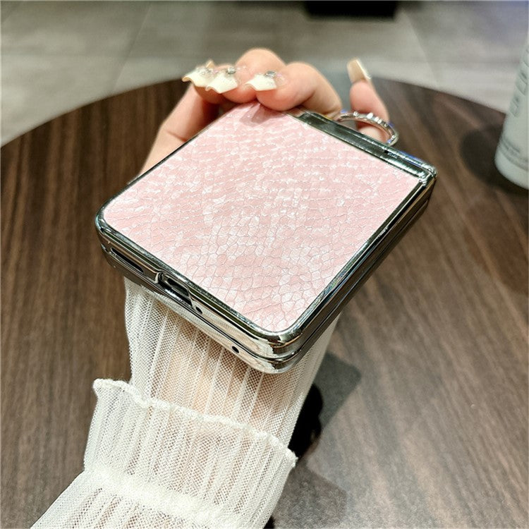 For Huawei nova Flip 5G Case Fish Scale Texture Ring Holder PC Rhinestone Phone Cover - Pink