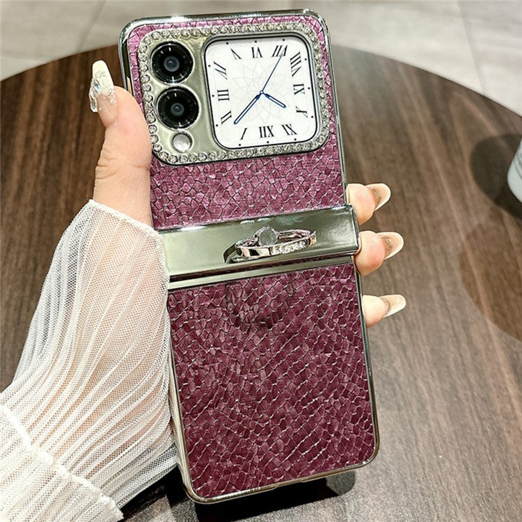 For Huawei nova Flip 5G Case Fish Scale Texture Ring Holder PC Rhinestone Phone Cover - Purple